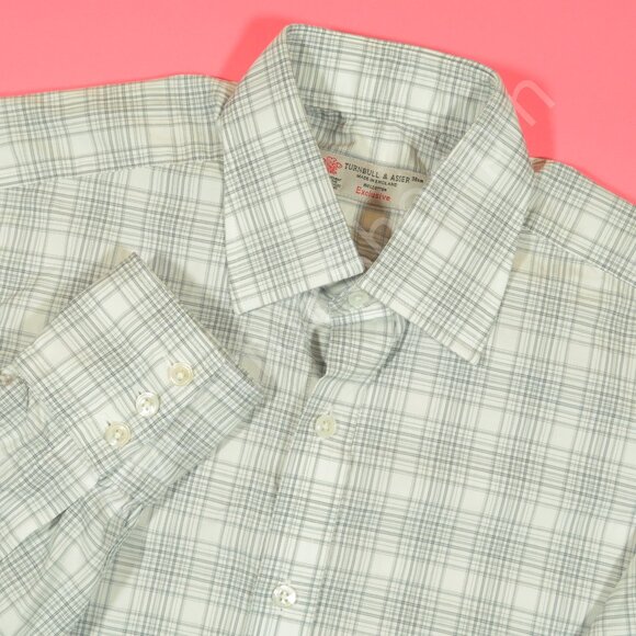 Turnbull & Asser Dress Shirt Mens 15 Gray Button Down Plaid Current - Picture 1 of 5